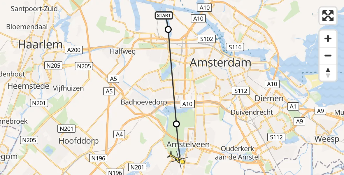 Routekaart van de vlucht: Lifeliner 1 naar Amstelveen, Bosporushaven