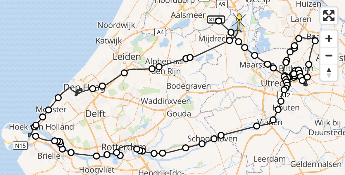Routekaart van de vlucht: Politiehelikopter naar Vinkeveen, Jac. C. Kea-brug