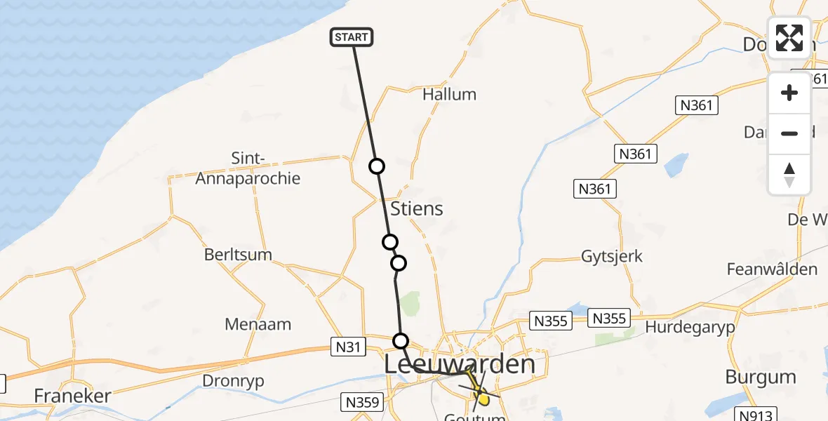 Routekaart van de vlucht: Ambulancehelikopter naar Leeuwarden, Slachtedyk