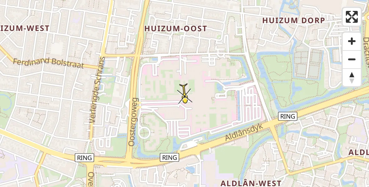 Vluchtroute Ambulancehelikopter van Leeuwarden naar Leeuwarden