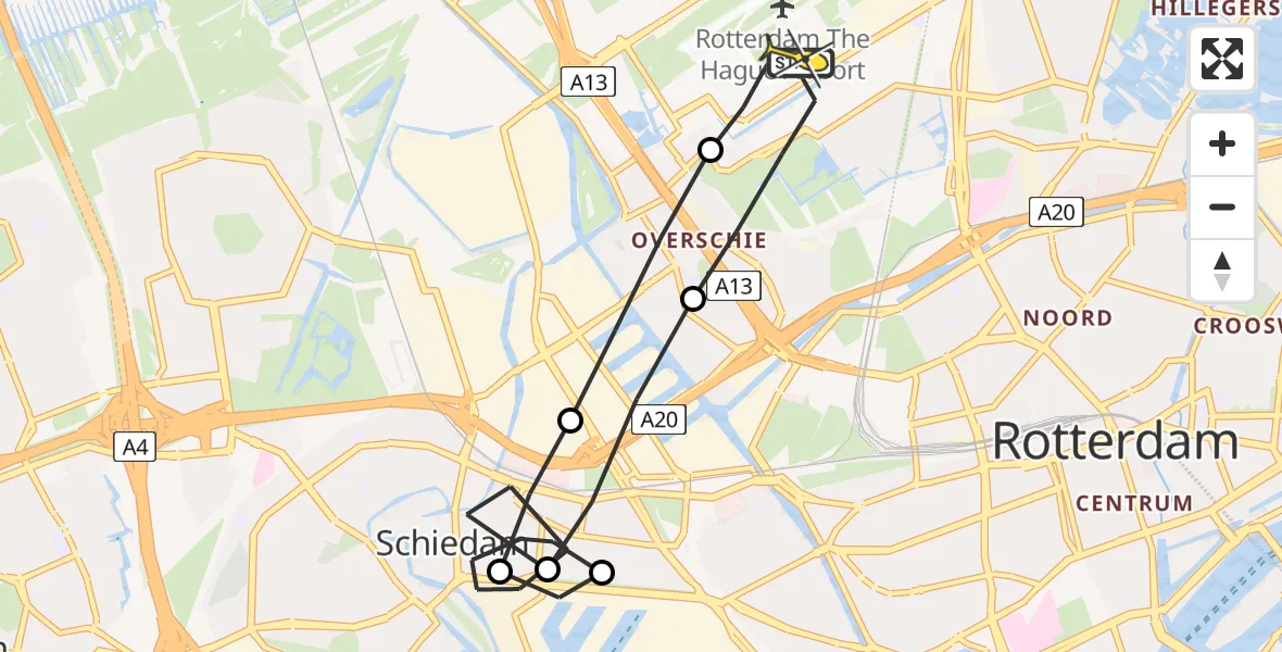 Routekaart van de vlucht: Lifeliner 2 naar Rotterdam The Hague Airport, Zestienhovensekade