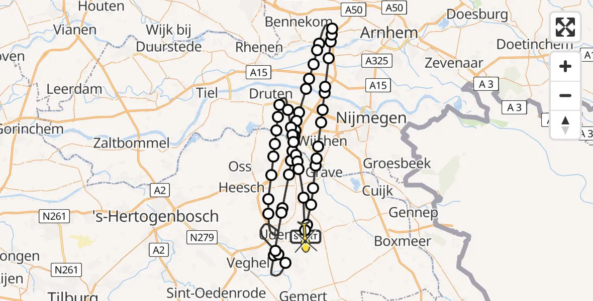 Routekaart van de vlucht: Lifeliner 3 naar Vliegbasis Volkel, Millsebaan