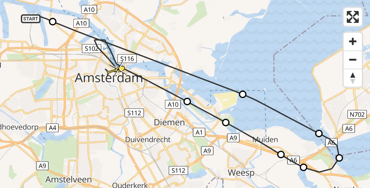 Routekaart van de vlucht: Lifeliner 1 naar Amsterdam, Westhavenweg