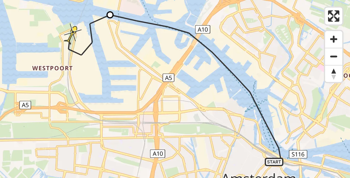 Routekaart van de vlucht: Lifeliner 1 naar Amsterdam Heliport, Silodam