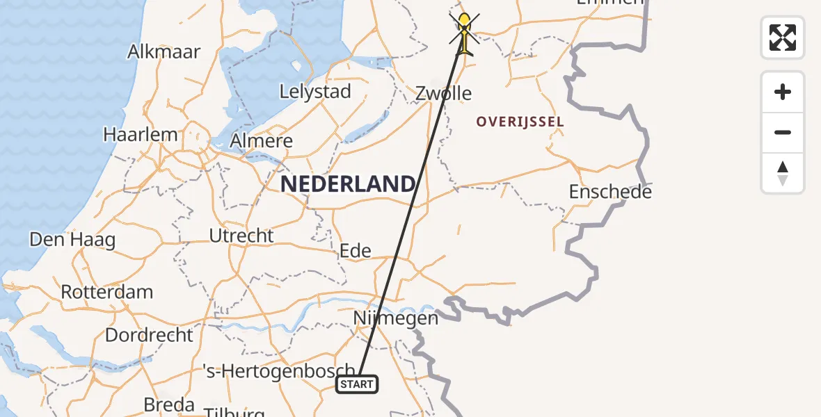 Routekaart van de vlucht: Traumahelikopter naar Staphorst, Slingenberg
