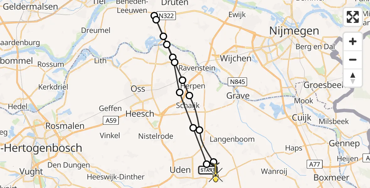 Routekaart van de vlucht: Lifeliner 3 naar Vliegbasis Volkel, Lange Goorstraat