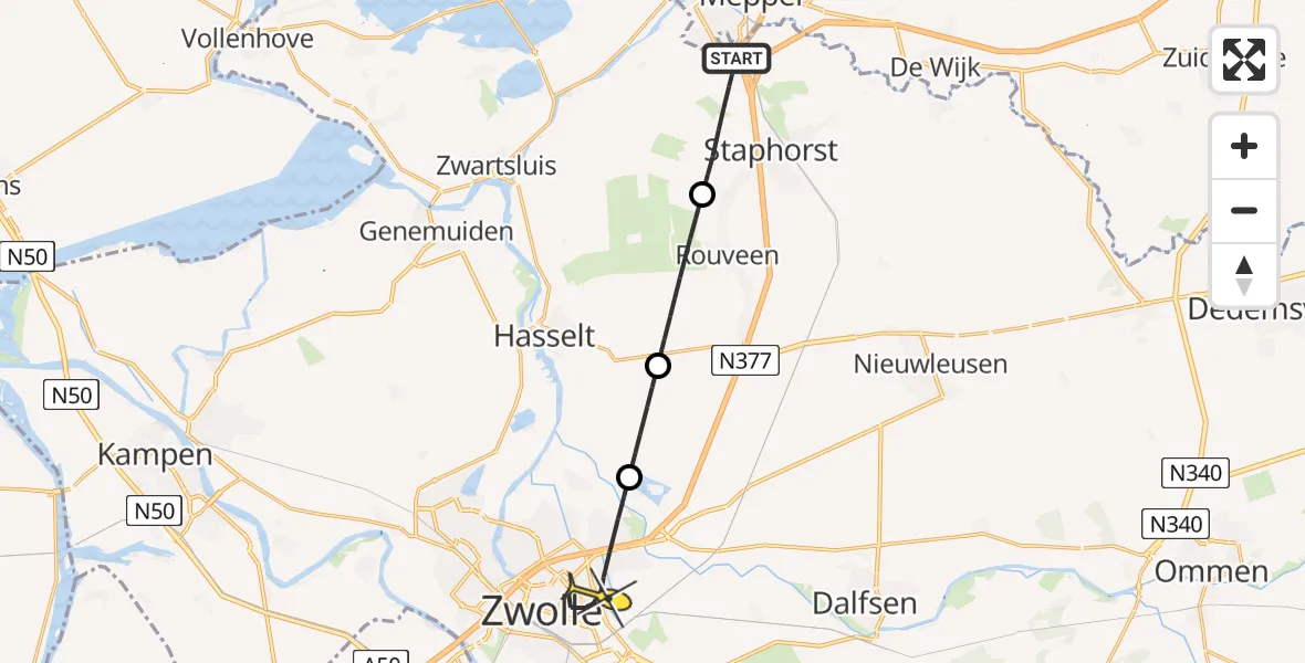 Routekaart van de vlucht: Lifeliner 4 naar Zwolle, Hilligjesbergerweg