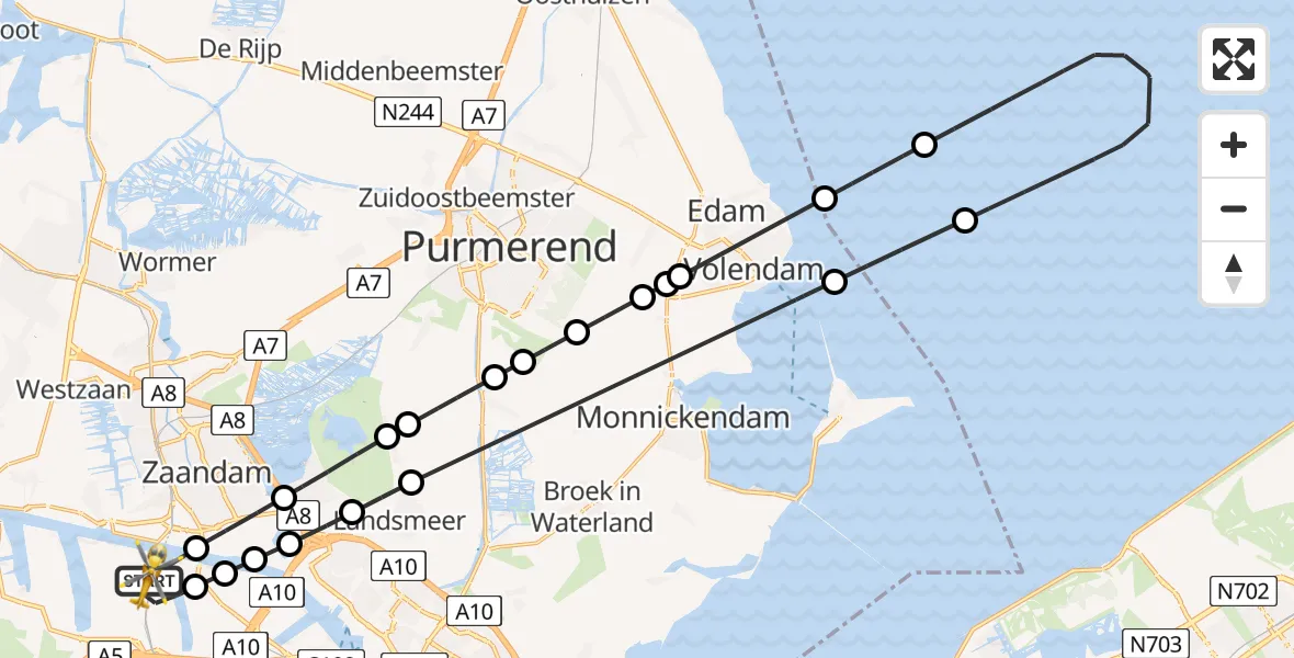 Vluchtroute Traumahelikopter van Amsterdam Heliport naar Amsterdam Heliport