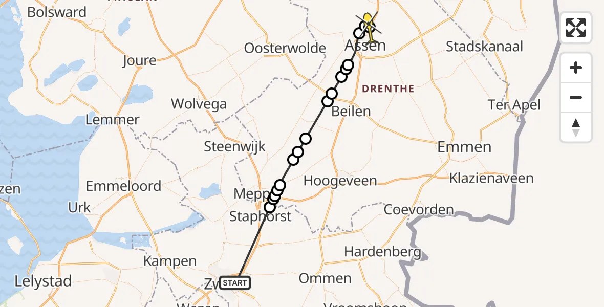 Routekaart van de vlucht: Lifeliner 4 naar Assen, Kuyerhuislaan