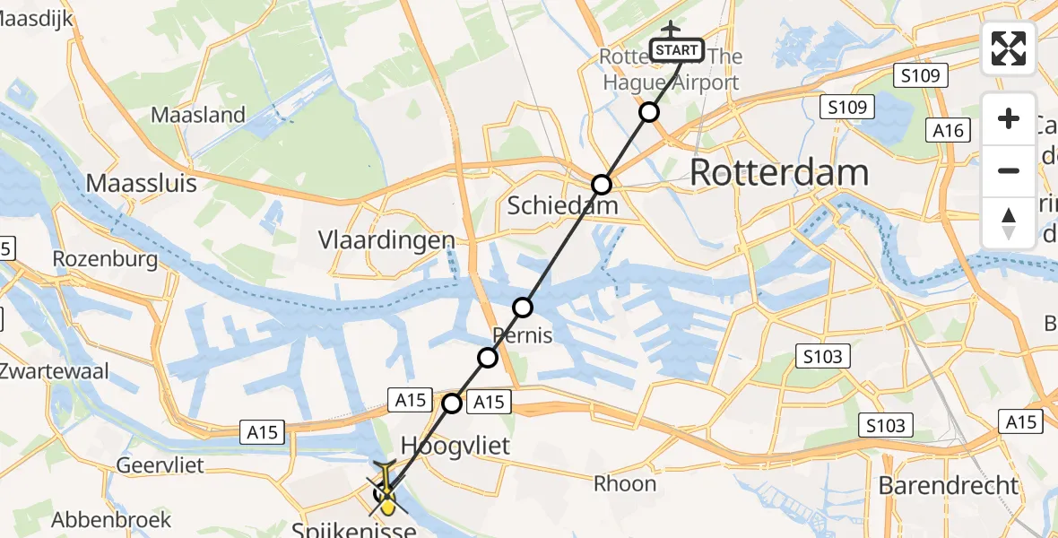 Routekaart van de vlucht: Lifeliner 2 naar Spijkenisse, Deelenpad