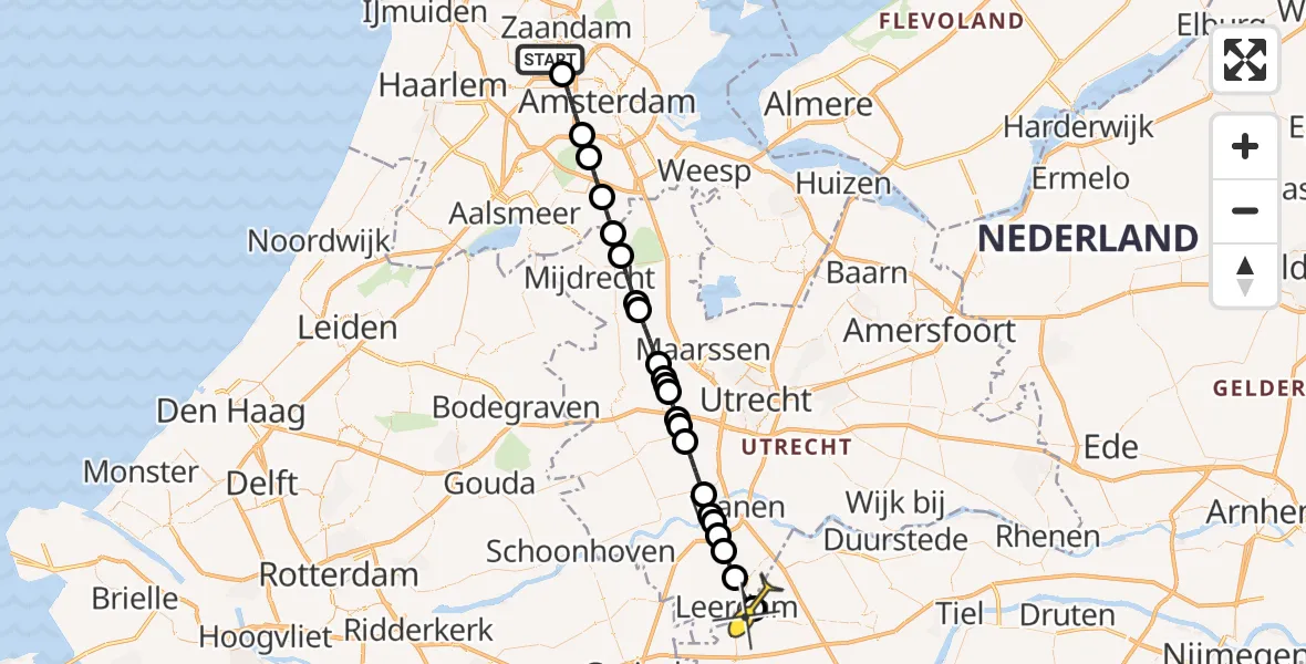 Routekaart van de vlucht: Lifeliner 1 naar Leerdam, Westhaven
