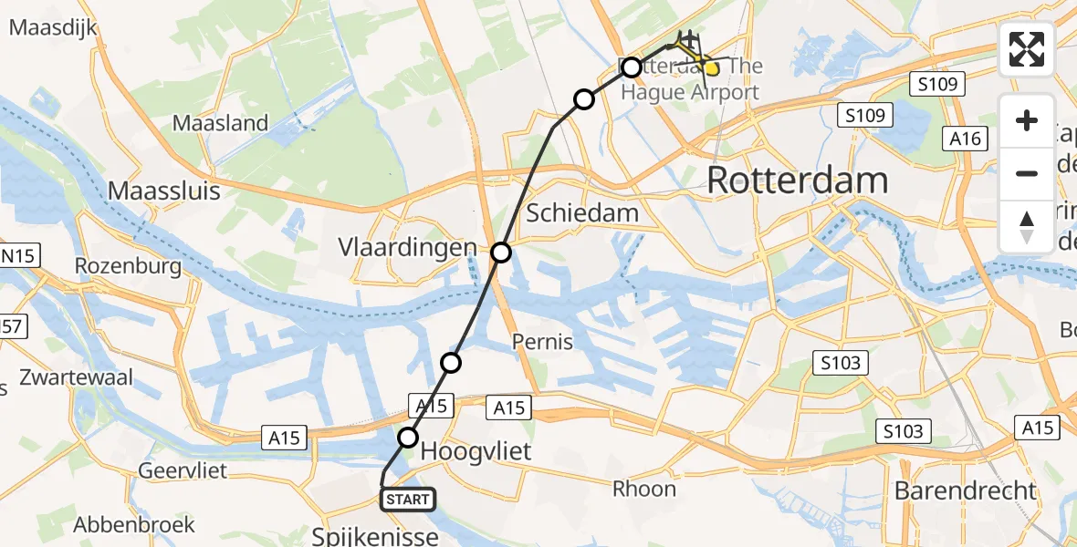 Routekaart van de vlucht: Lifeliner 2 naar Rotterdam The Hague Airport, Plaatweg