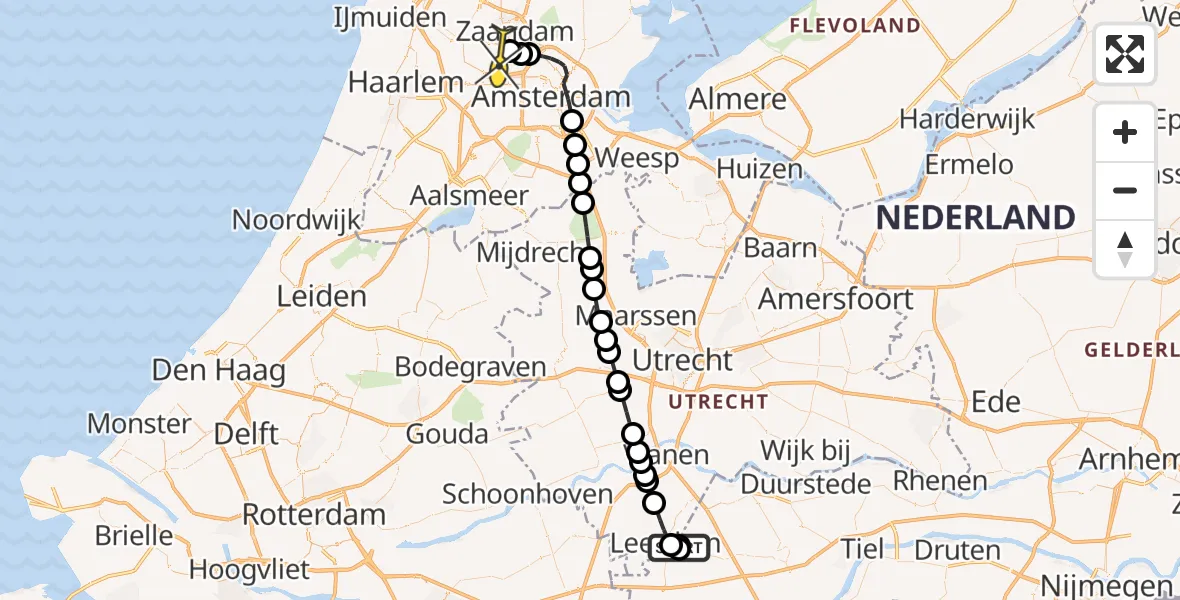 Routekaart van de vlucht: Lifeliner 1 naar Amsterdam Heliport, Prinses Irenelaan