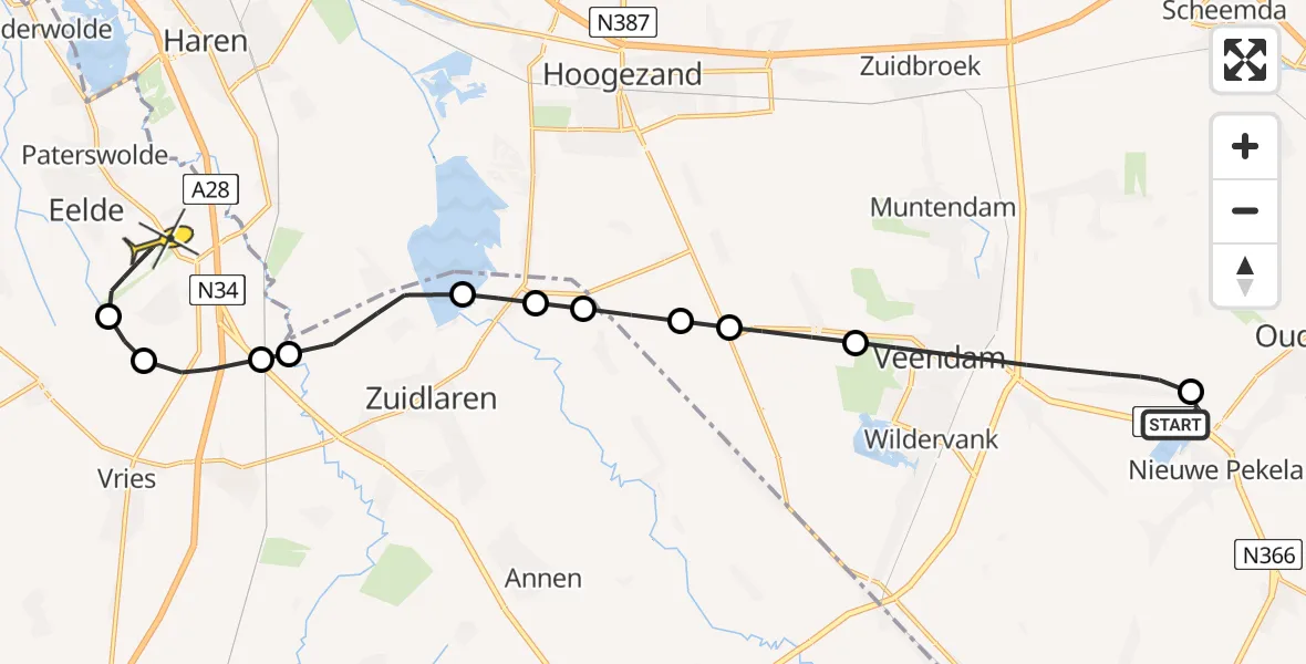 Routekaart van de vlucht: Lifeliner 4 naar Groningen Airport Eelde, Kibbelgaarn