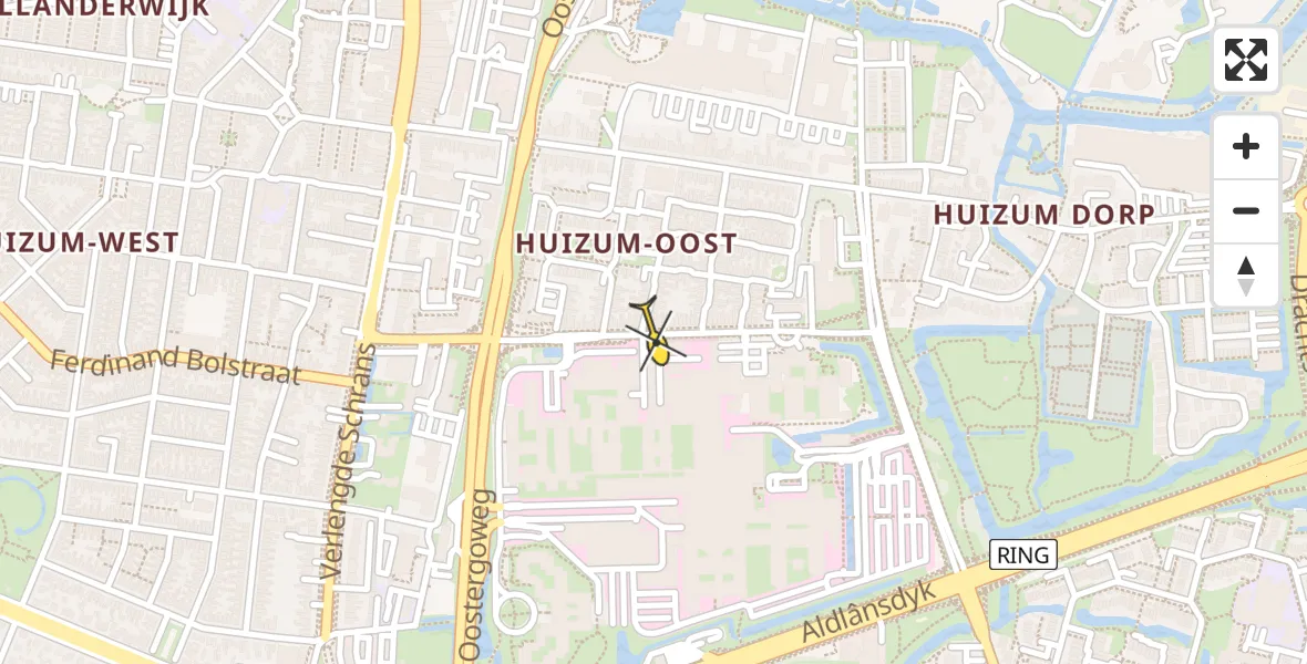 Vluchtroute Ambulancehelikopter van Leeuwarden naar Leeuwarden