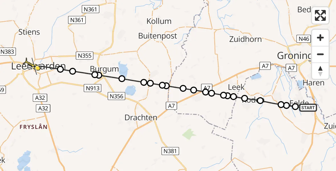 Routekaart van de vlucht: Lifeliner 4 naar Leeuwarden, Molenweg