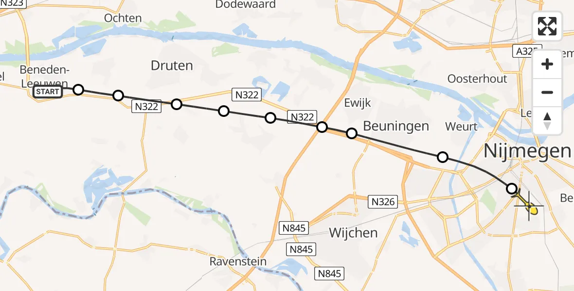 Routekaart van de vlucht: Lifeliner 3 naar Radboud Universitair Medisch Centrum, Roggeveld
