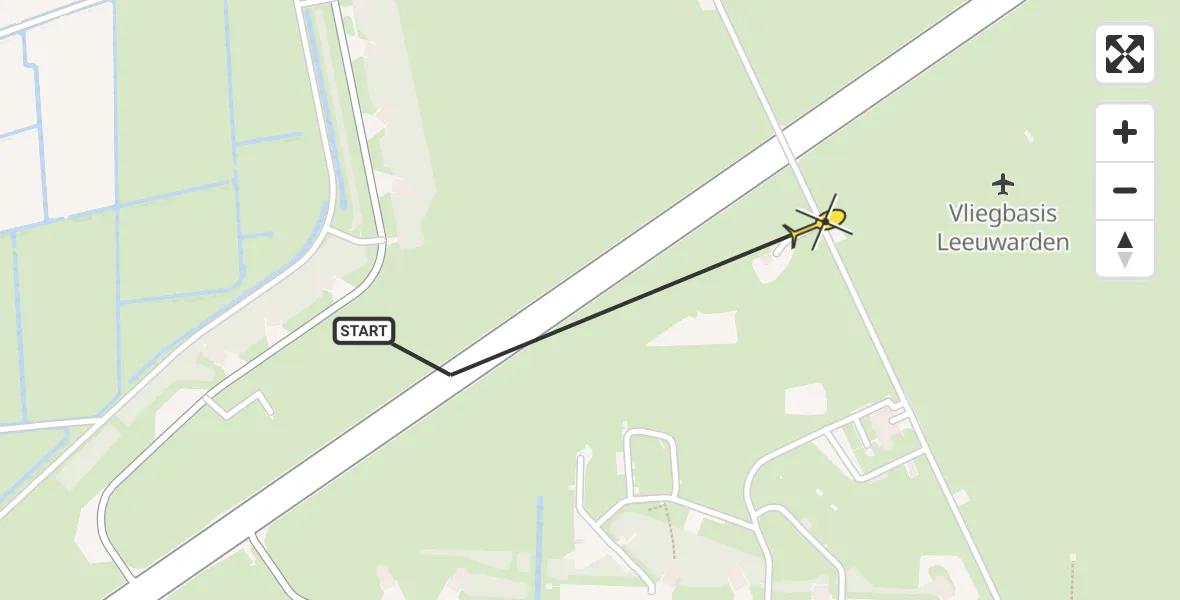 Vluchtroute Ambulancehelikopter van Vliegbasis Leeuwarden naar Vliegbasis Leeuwarden