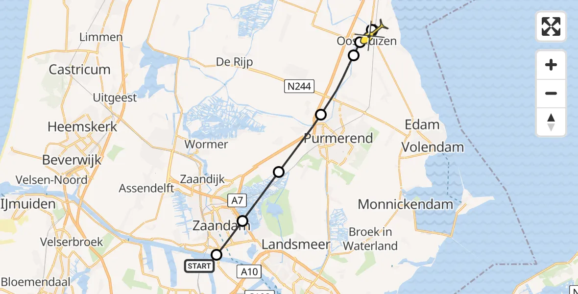Routekaart van de vlucht: Lifeliner 1 naar Oosthuizen, Westhavenweg