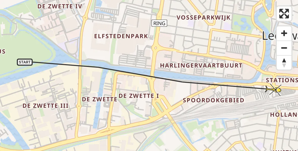 Vluchtroute Ambulancehelikopter van Leeuwarden naar Leeuwarden