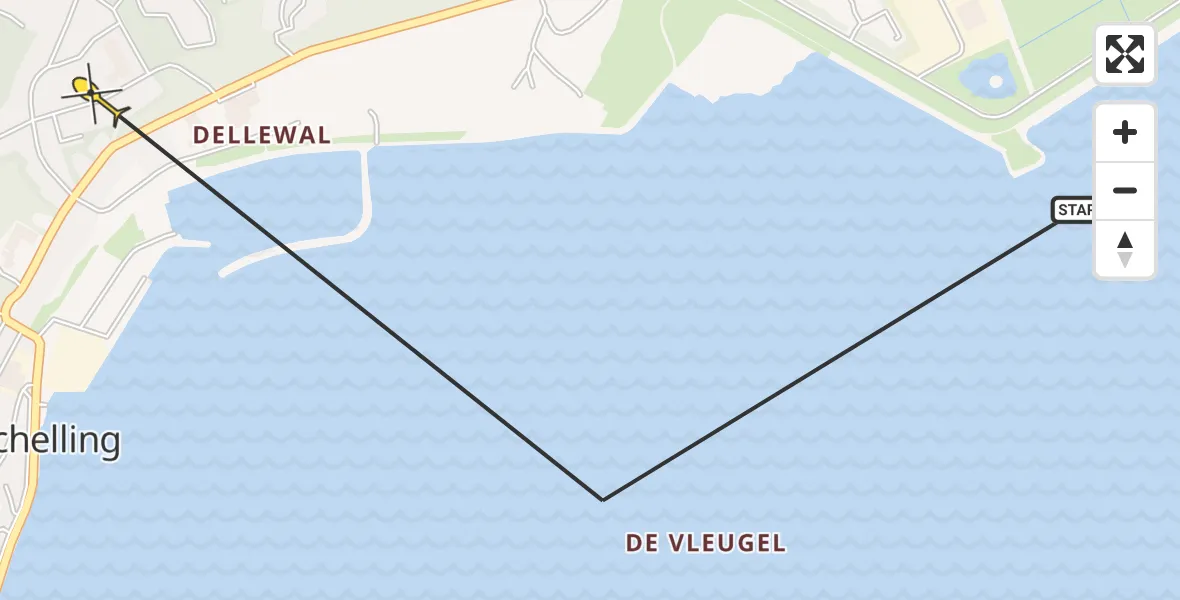 Routekaart van de vlucht: Ambulancehelikopter naar West-Terschelling, Europalaan