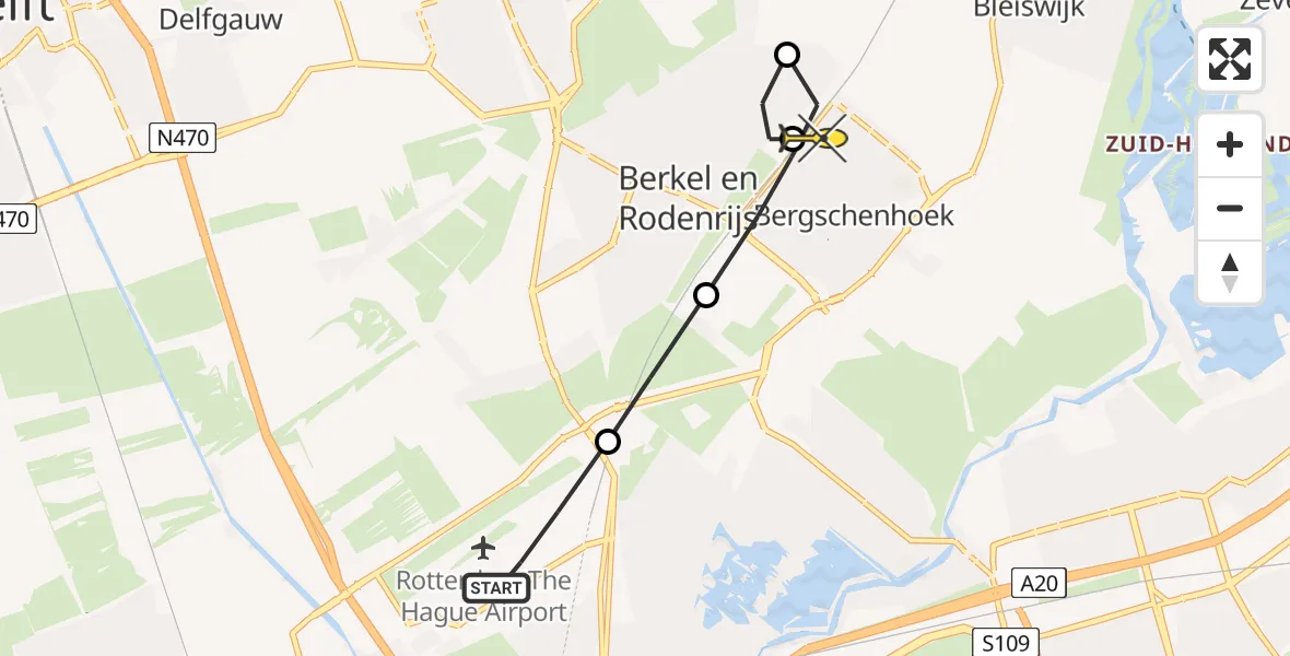 Routekaart van de vlucht: Lifeliner 2 naar Bergschenhoek, Hatostraat