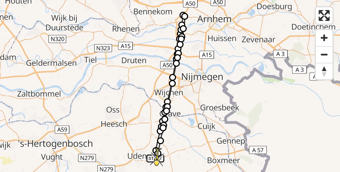 Routekaart van de vlucht: Lifeliner 3 naar Vliegbasis Volkel, Millsebaan