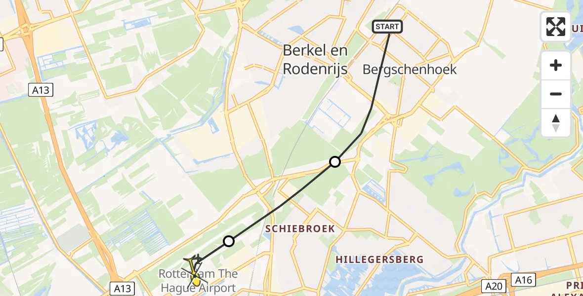 Routekaart van de vlucht: Lifeliner 2 naar Rotterdam The Hague Airport, Van Vredenburchlaan