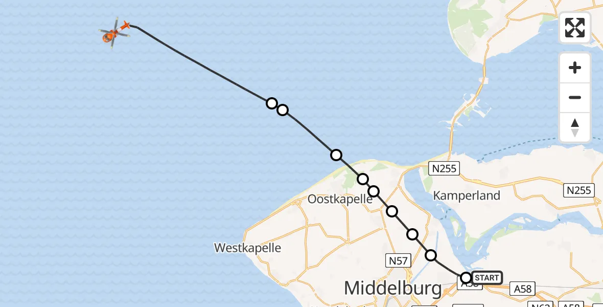 Vluchtroute Kustwachthelikopter Vliegveld Midden-Zeeland - , 28 april 2024, 07:19