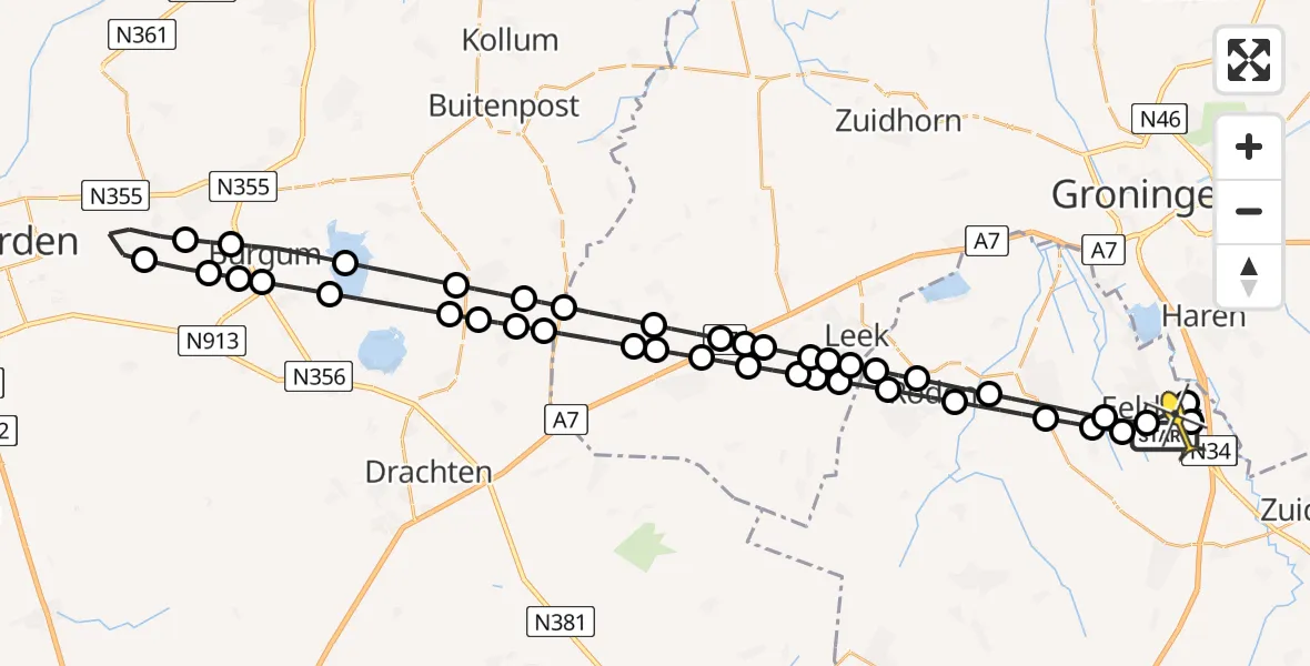 Routekaart van de vlucht: Lifeliner 4 naar Groningen Airport Eelde, Oosterloop
