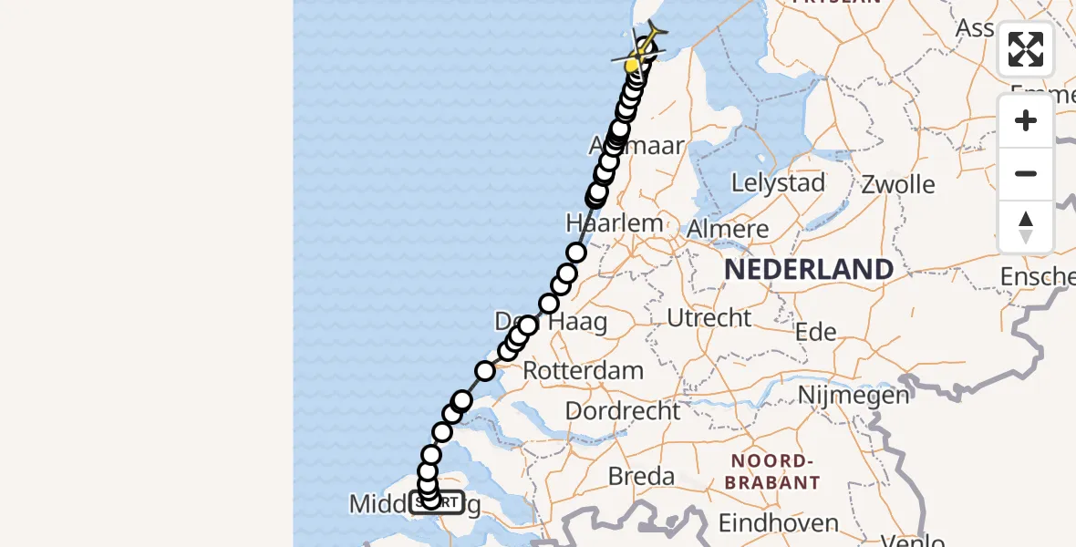 Routekaart van de vlucht: Kustwachthelikopter naar Vliegveld De Kooy, Muidenweg