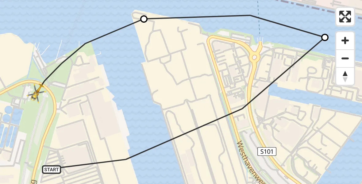 Vluchtroute Traumahelikopter van Amsterdam Heliport naar Amsterdam Heliport