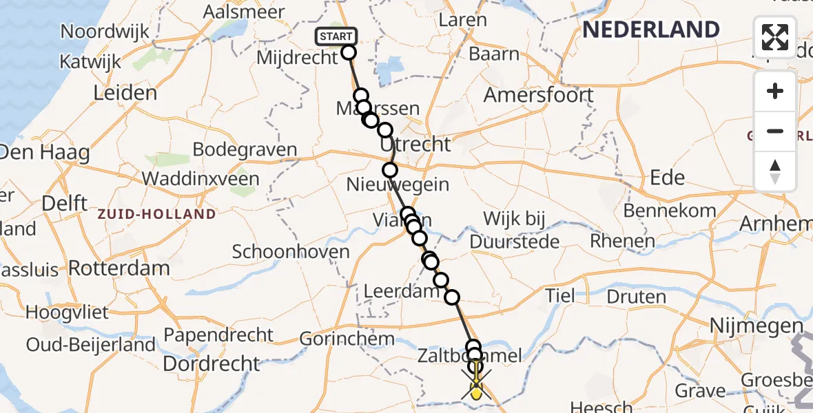 Routekaart van de vlucht: Politieheli naar Bruchem, Zuidplas