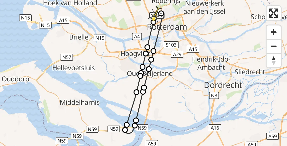 Routekaart van de vlucht: Lifeliner 2 naar Rotterdam The Hague Airport, Schipholstraat