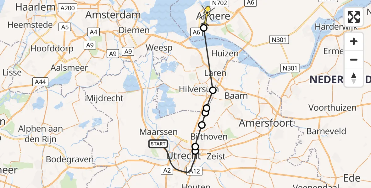 Routekaart van de vlucht: Politieheli naar Almere, Couperinstraat