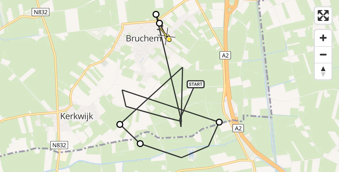 Routekaart van de vlucht: Politieheli naar Bruchem, Kolkweg