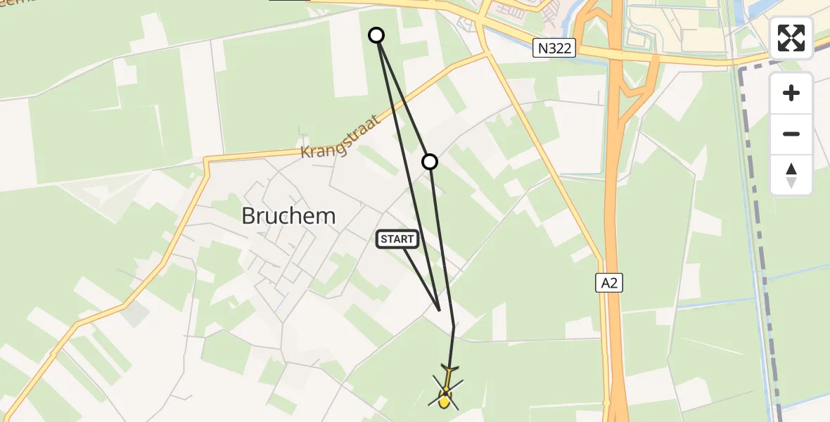 Routekaart van de vlucht: Politieheli naar Bruchem, Nieuwstraat