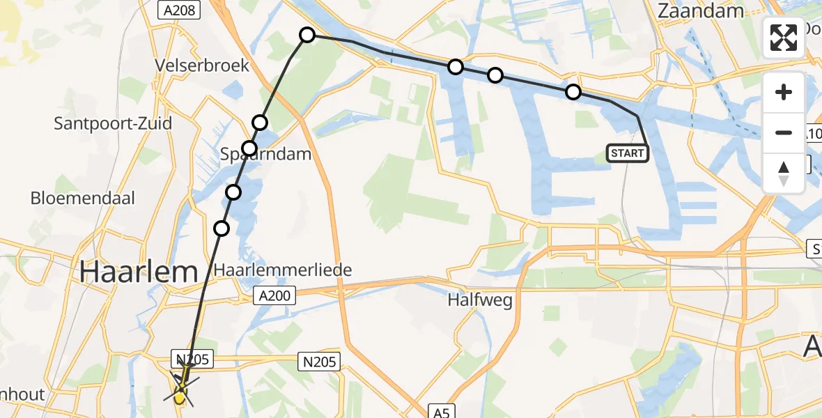 Routekaart van de vlucht: Lifeliner 1 naar Haarlem, Grote Tocht