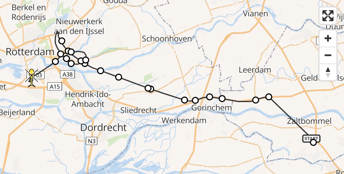 Routekaart van de vlucht: Politieheli naar Rotterdam, Zeedijk