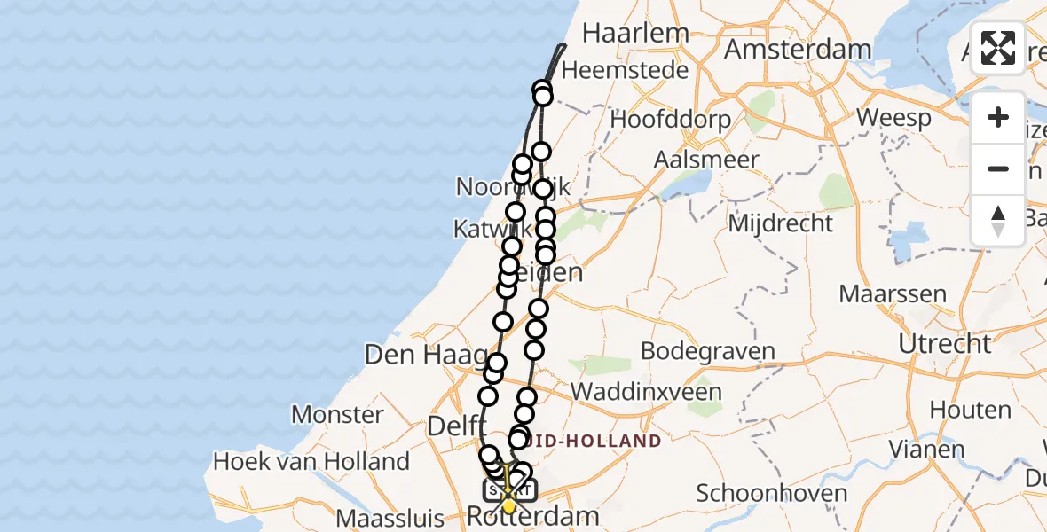 Routekaart van de vlucht: Lifeliner 2 naar Rotterdam The Hague Airport, Schieveense polder