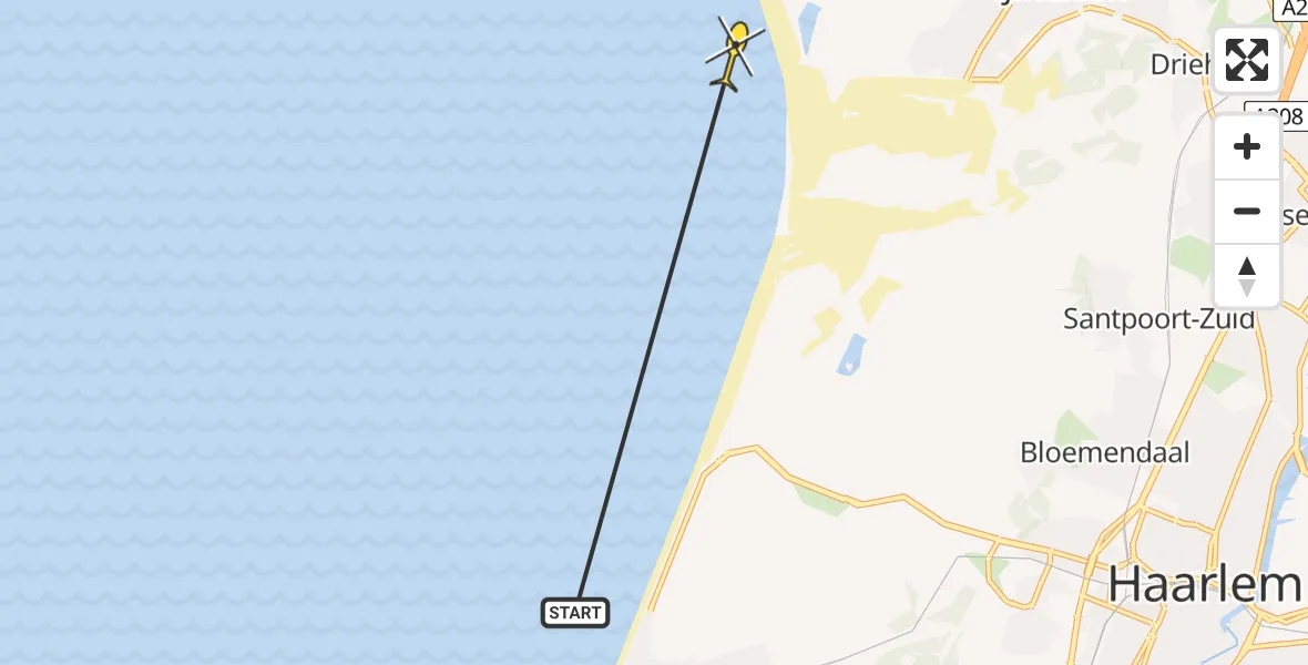 Routekaart van de vlucht: Politiehelikopter naar IJmuiden, Kennemerstrand