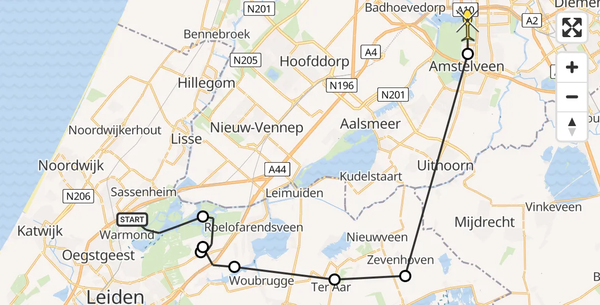 Routekaart van de vlucht: Politieheli naar Amstelveen, Oosteinde