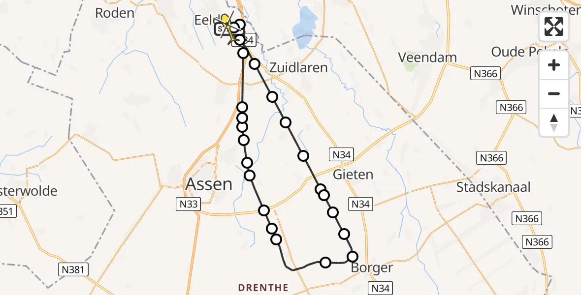 Routekaart van de vlucht: Lifeliner 4 naar Groningen Airport Eelde, Duinstraat