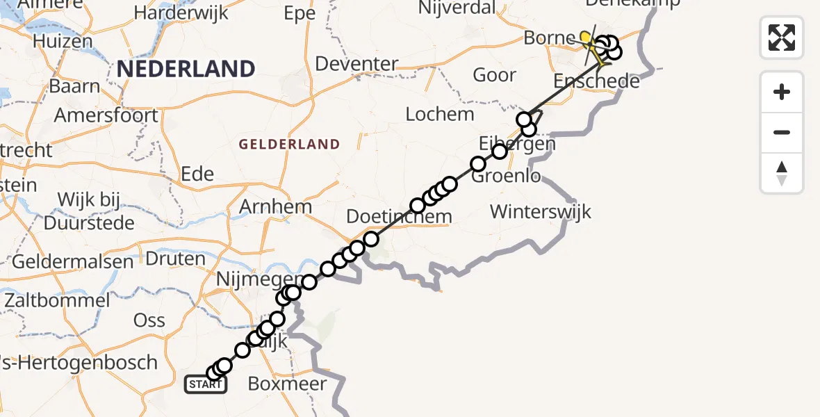 Routekaart van de vlucht: Politiehelikopter naar Twente Airport, Zeelandsedijk