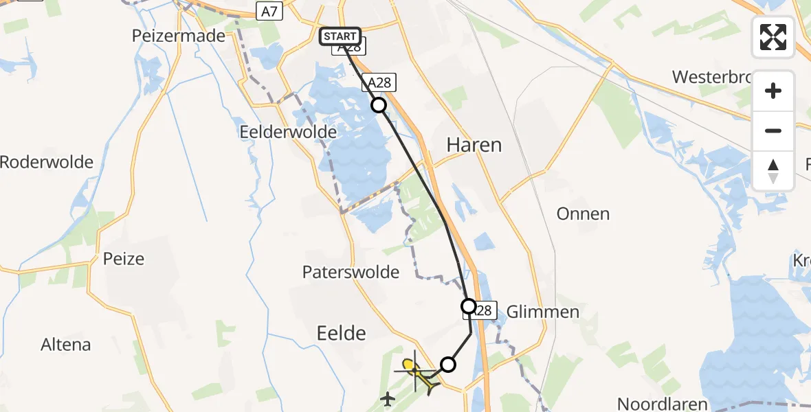 Routekaart van de vlucht: Lifeliner 4 naar Groningen Airport Eelde, Hoornsediep