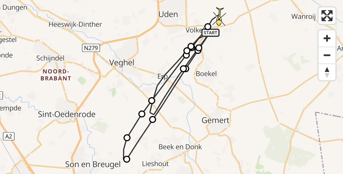 Routekaart van de vlucht: Lifeliner 3 naar Vliegbasis Volkel, Heikantstraat