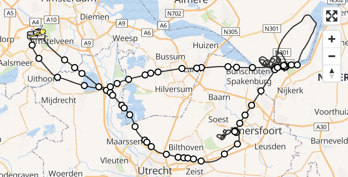 Routekaart van de vlucht: Politieheli naar Schiphol, Westerkimweg