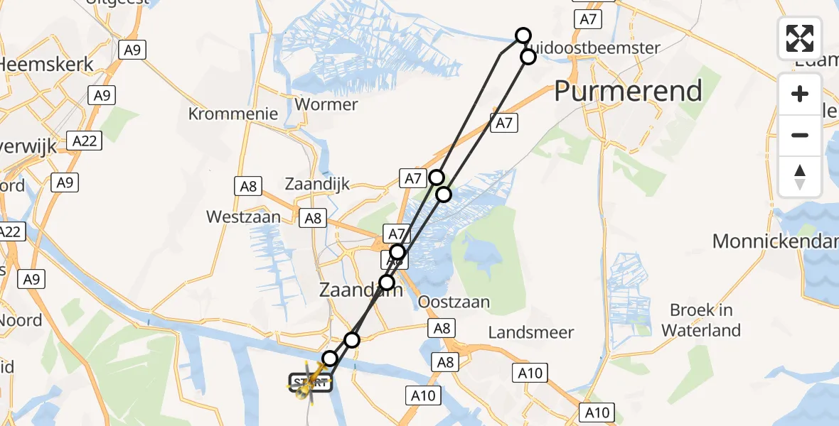 Vluchtroute Traumahelikopter van Amsterdam Heliport naar Amsterdam Heliport