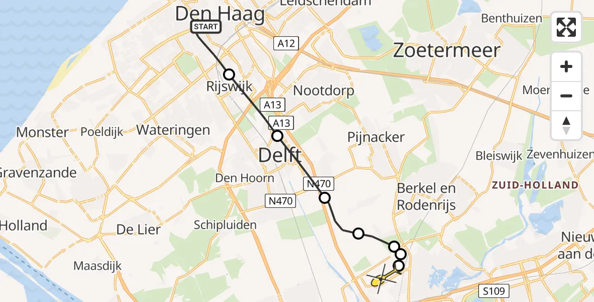 Routekaart van de vlucht: Lifeliner 2 naar Rotterdam The Hague Airport, Paul Krugerlaan