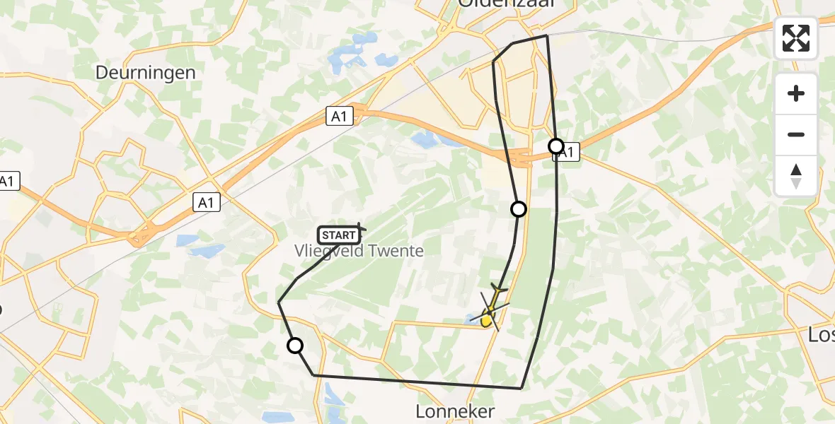 Routekaart van de vlucht: Politiehelikopter naar Enschede, Vliegveldstraat